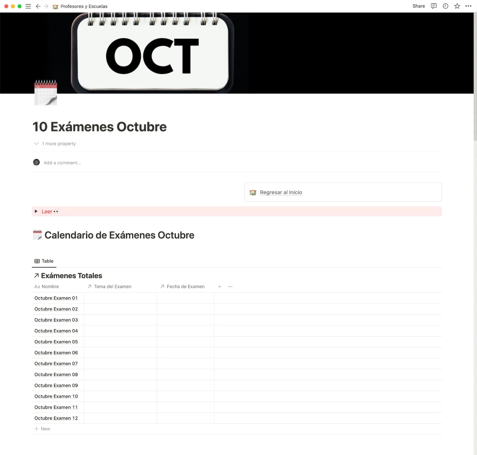 Calendario Mensual de Exámenes