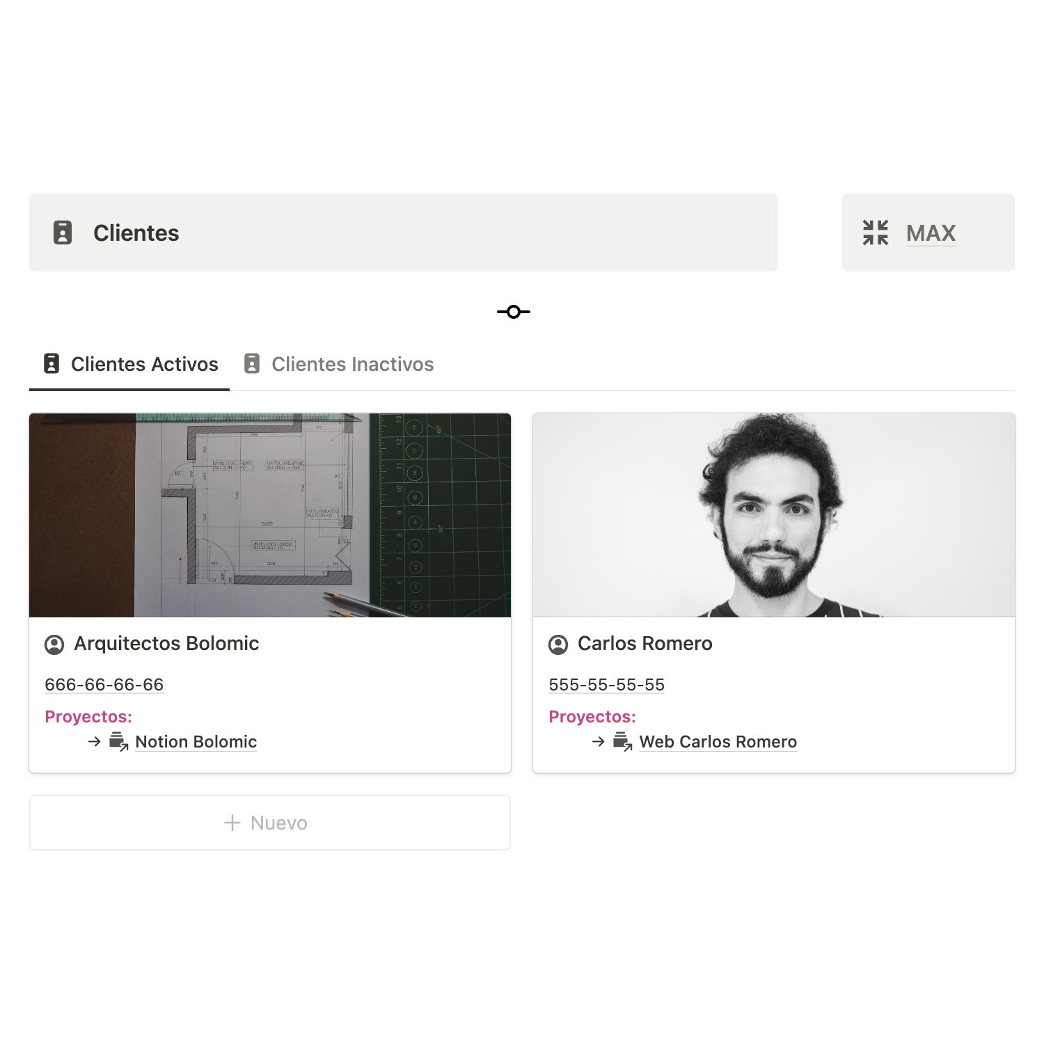 Clientes — Notion MAX