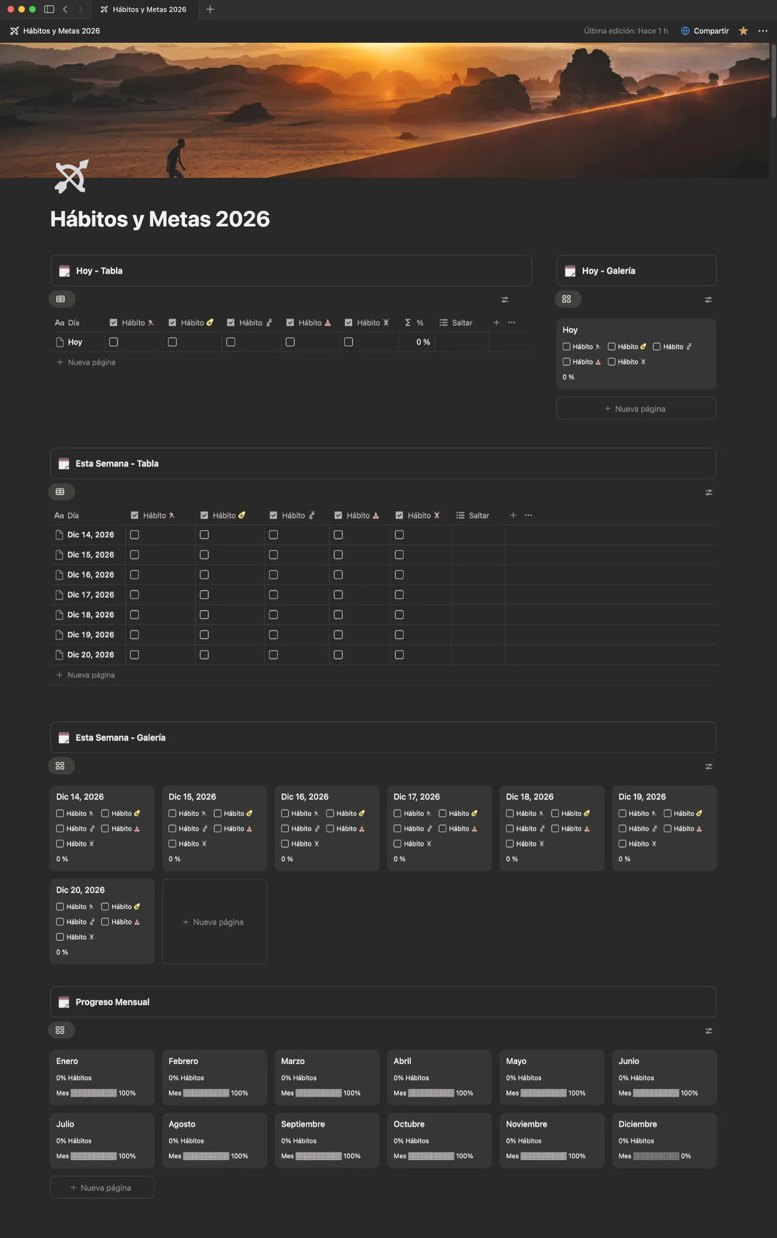 Dashboard Hábitos y Metas Año 2026 en Notion