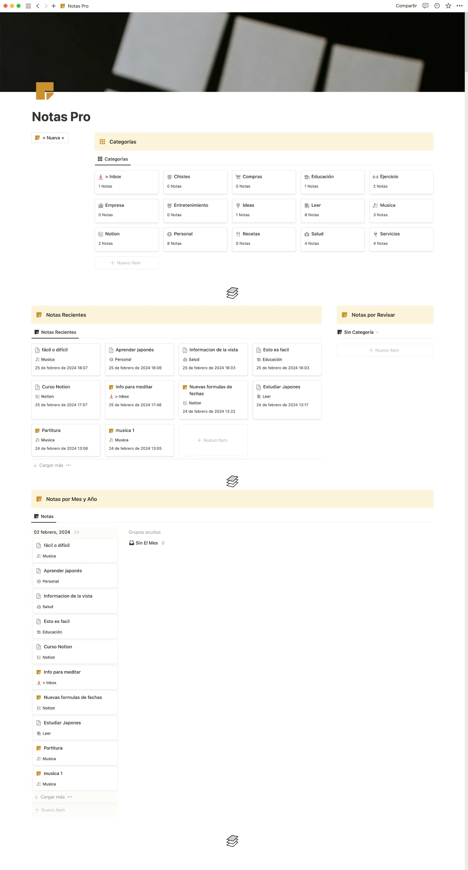 Dashboard Plantilla para Tomar Notas en Notion