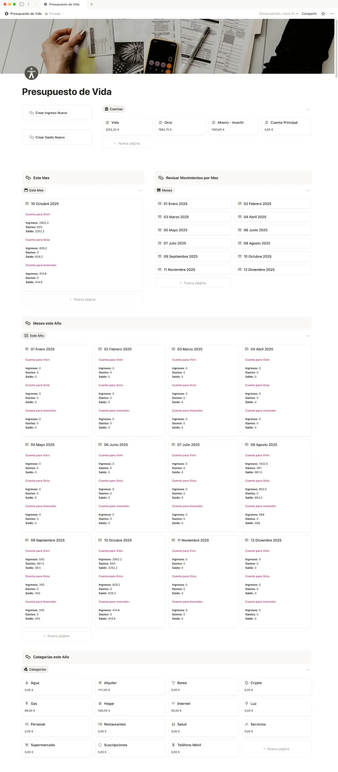 Dashboard Presupuesto de Vida en Notion