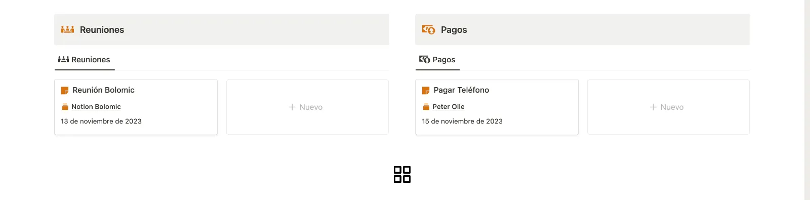 Dashboard Próximas Reuniones y Próximos Pagos