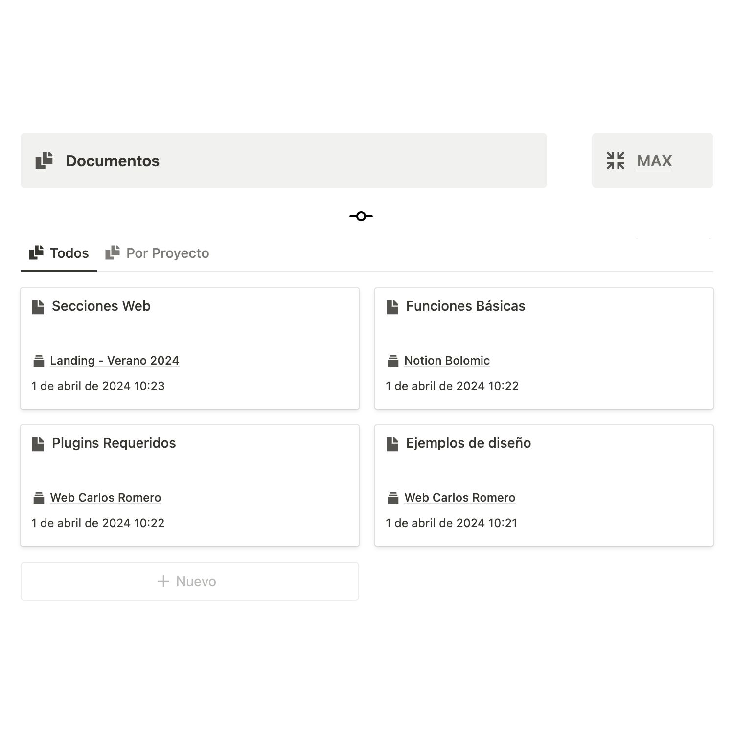 Documentos — Notion MAX