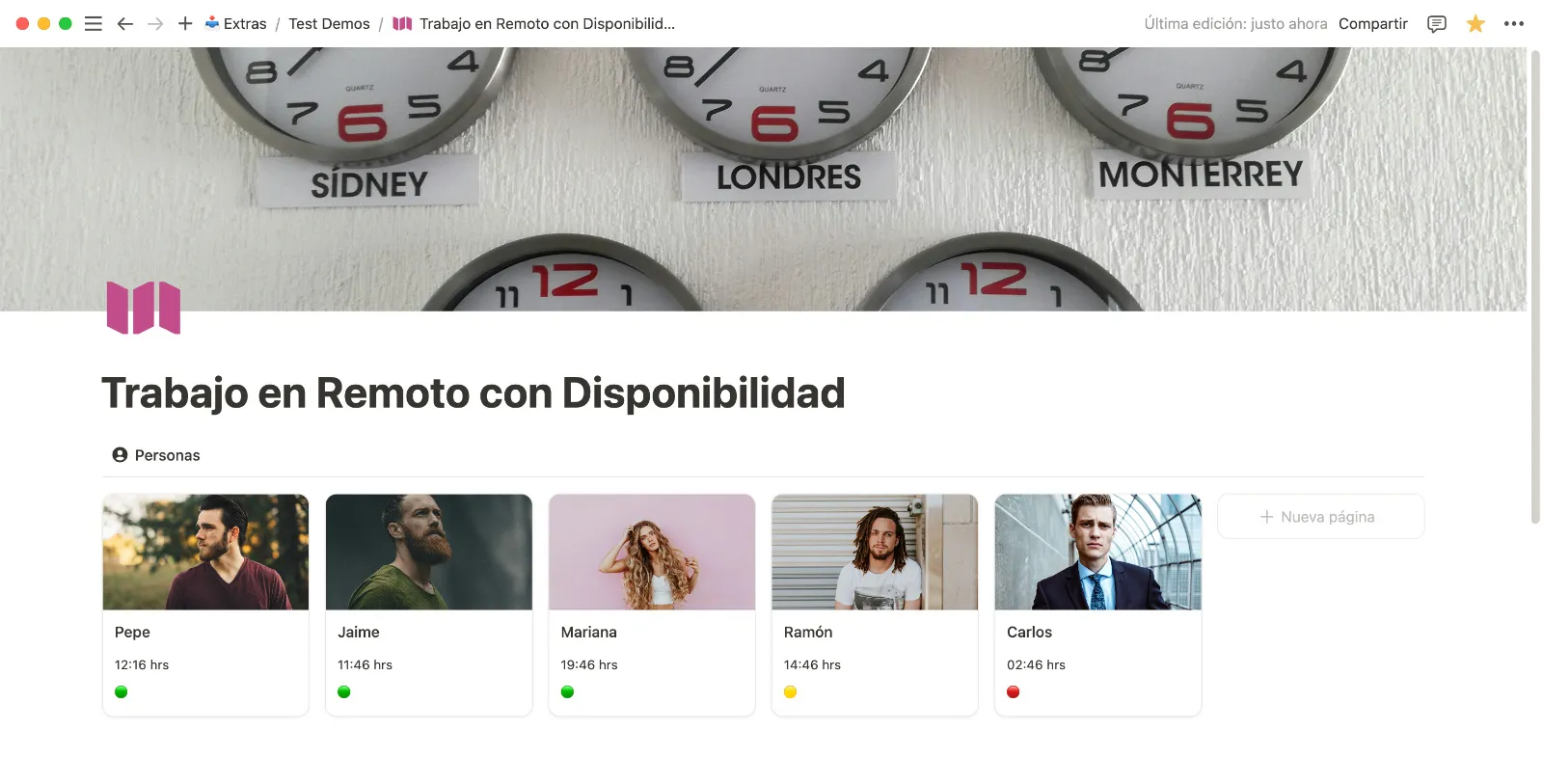 Plantilla para Trabajo en Remoto con Zonas horarias en Notion