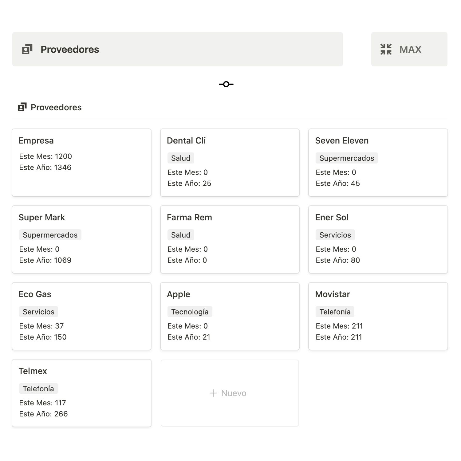 Proveedores — Notion MAX