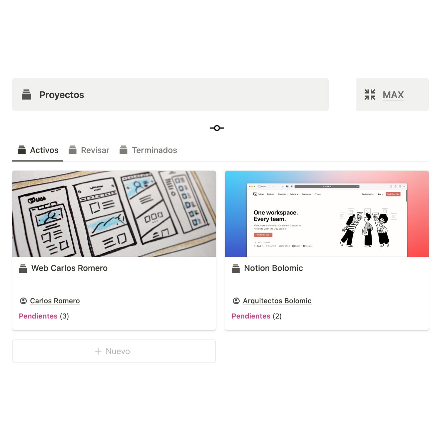 Proyectos — Notion MAX
