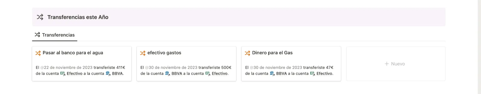 Transferencias este Año en Finanzas Personales