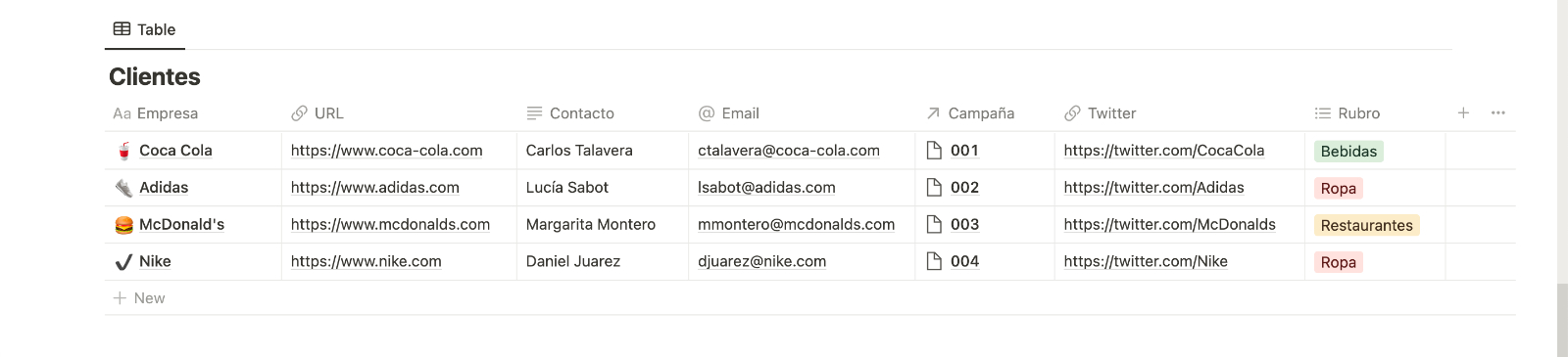 Clientes de campañas de publicidad en Notion