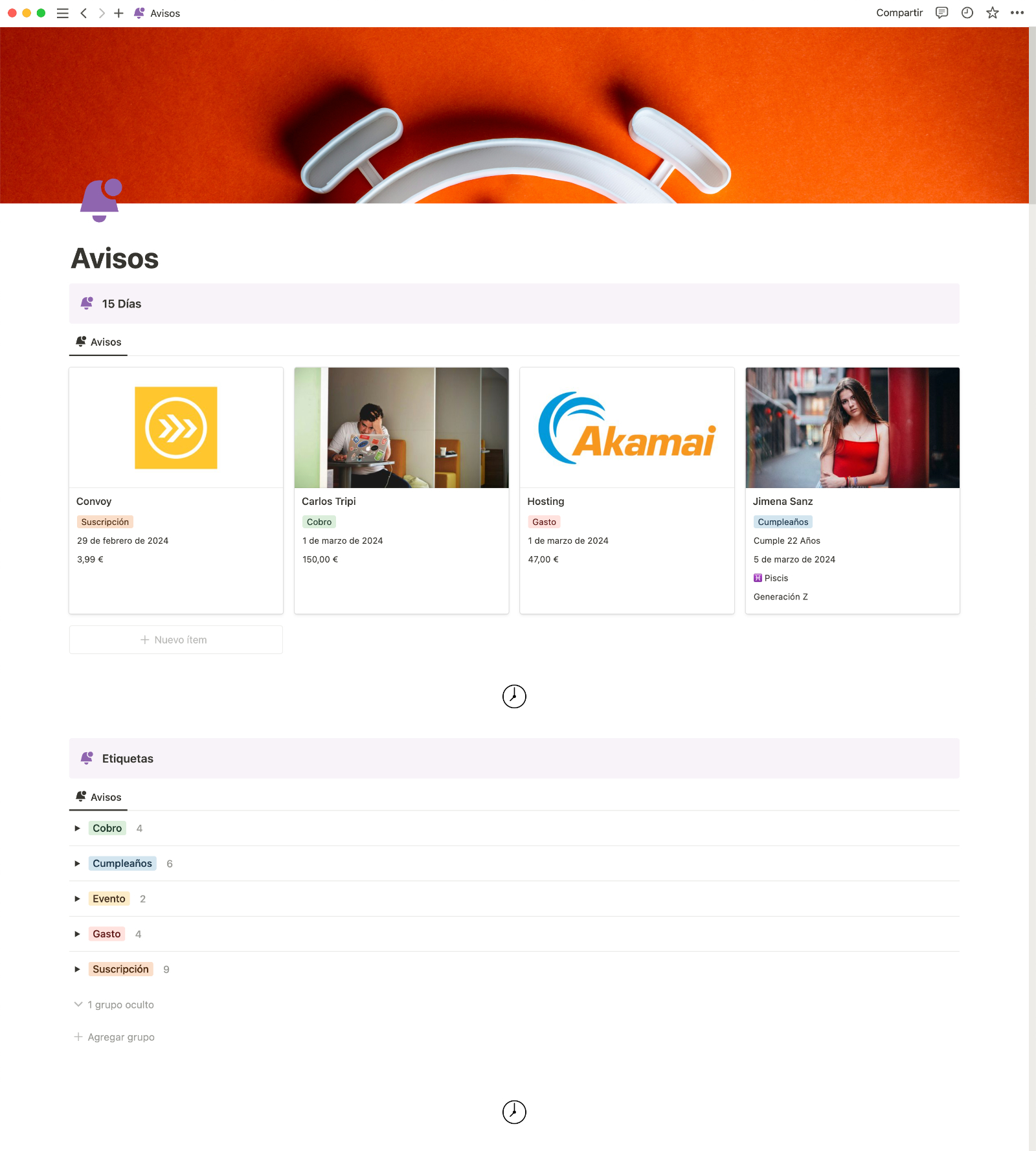 Dashboard para Recordatorios y Eventos en Notion