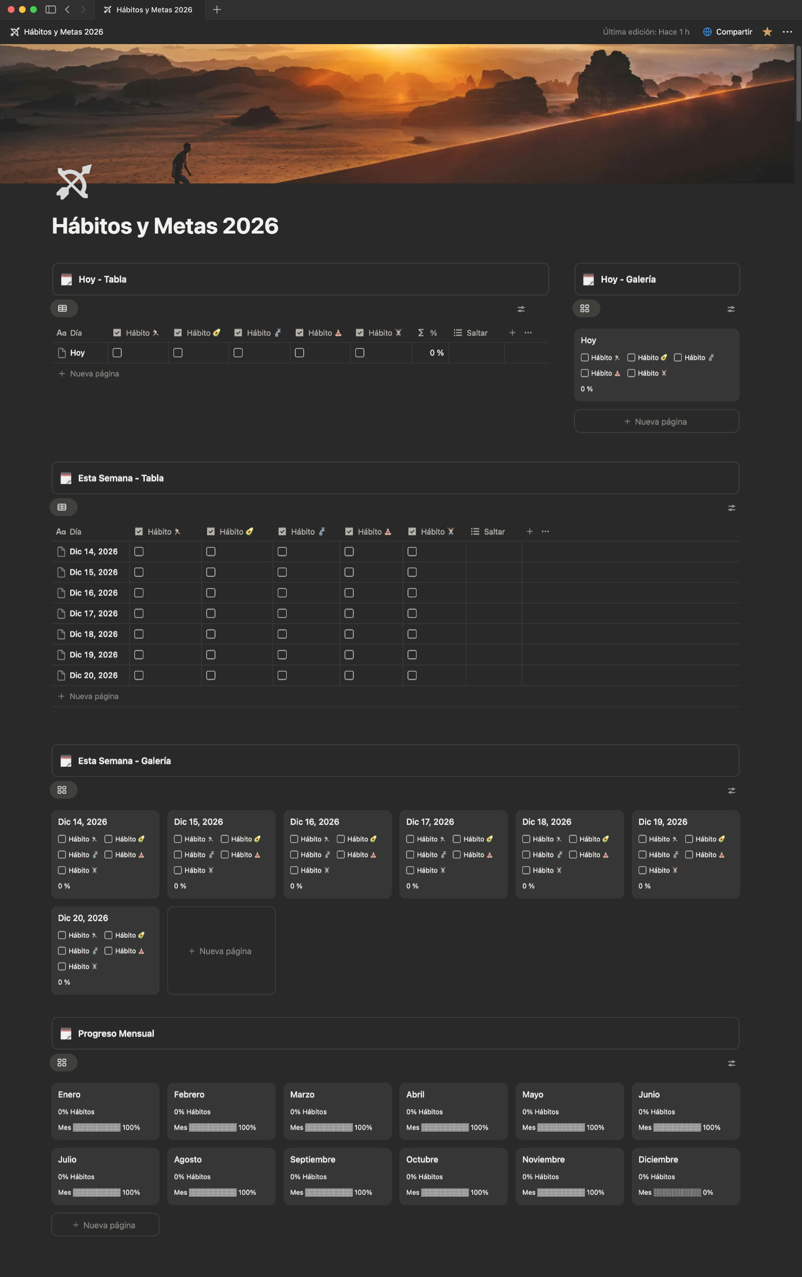 Dashboard Hábitos y Metas Año 2026 en Notion