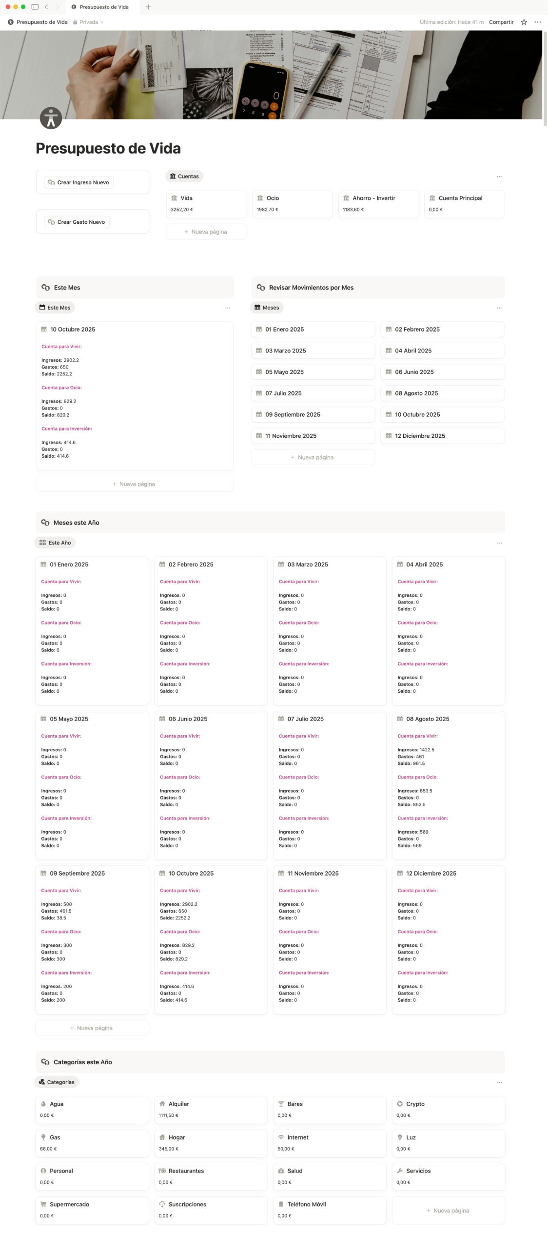 Dashboard Presupuesto de Vida en Notion