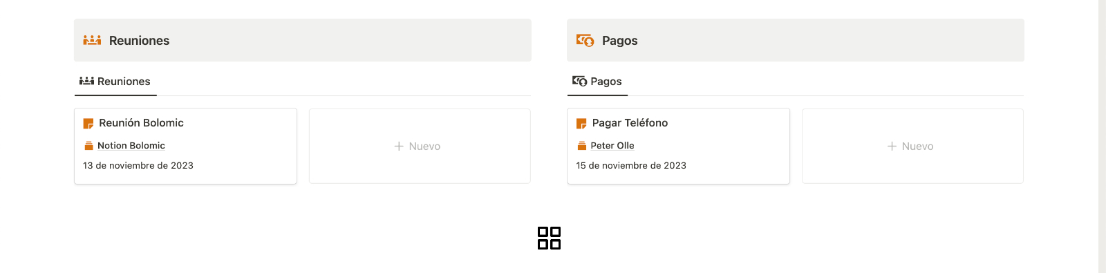 Dashboard Próximas Reuniones y Próximos Pagos