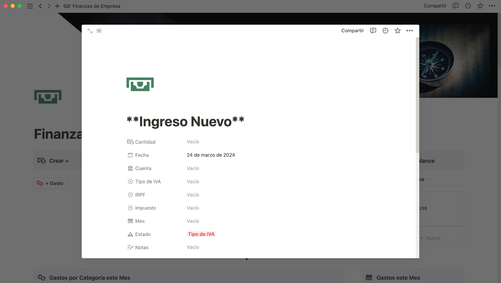 Ingresos nuevos de Empresa