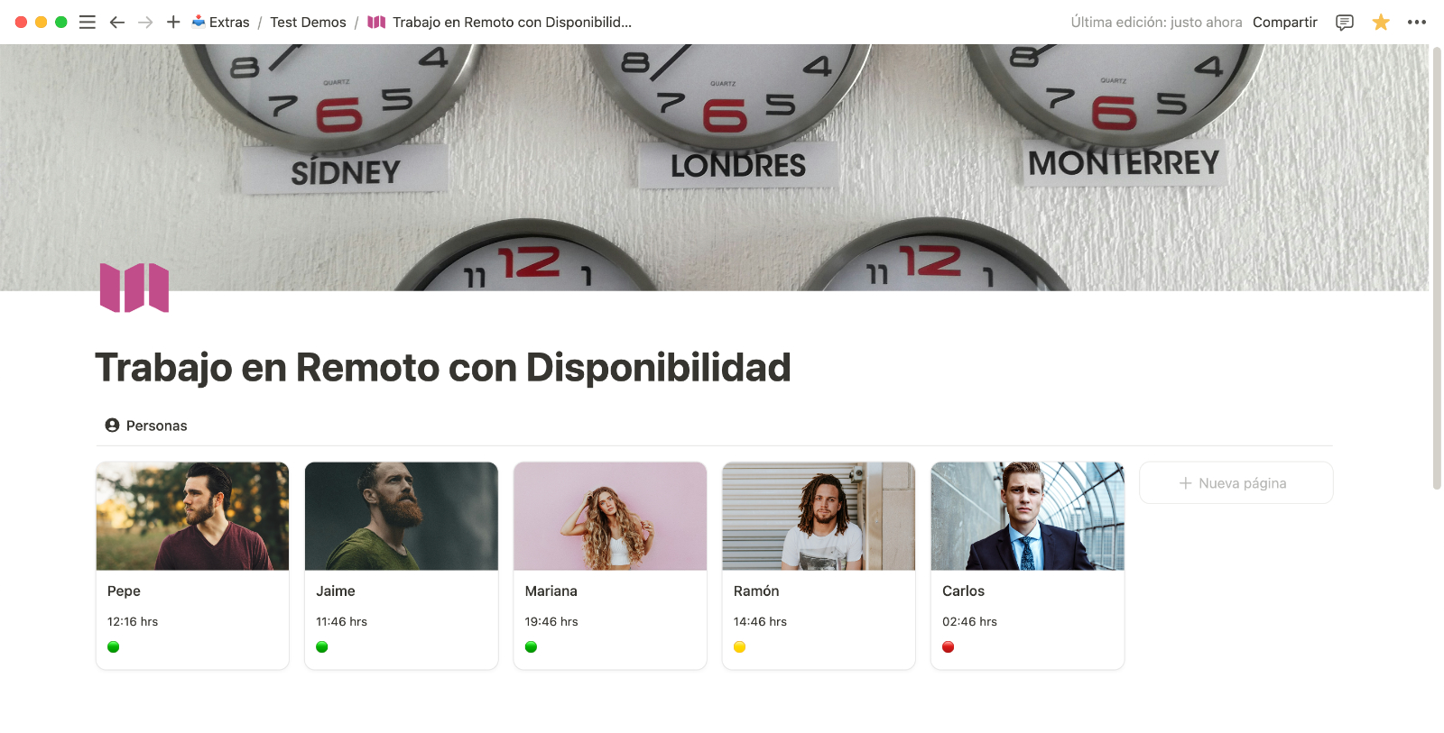 Plantilla para Trabajo en Remoto con Zonas horarias en Notion