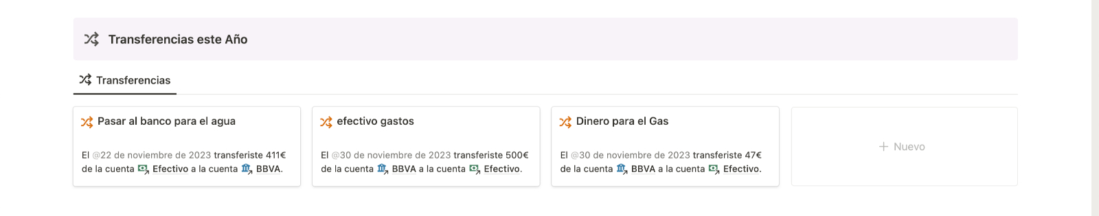 Transferencias este Año en Finanzas Personales