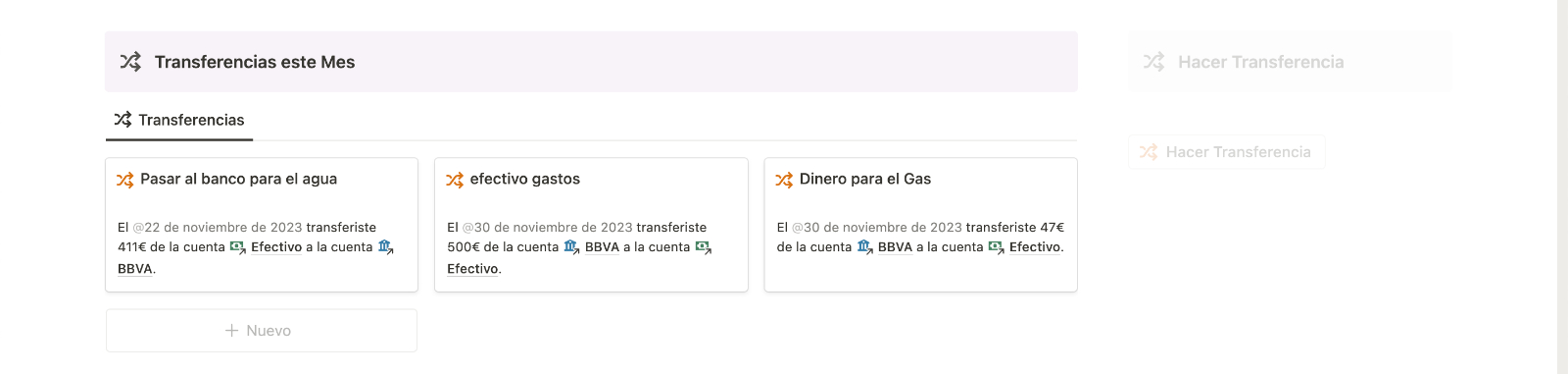 Transferencias este Mes en Finanzas Personales