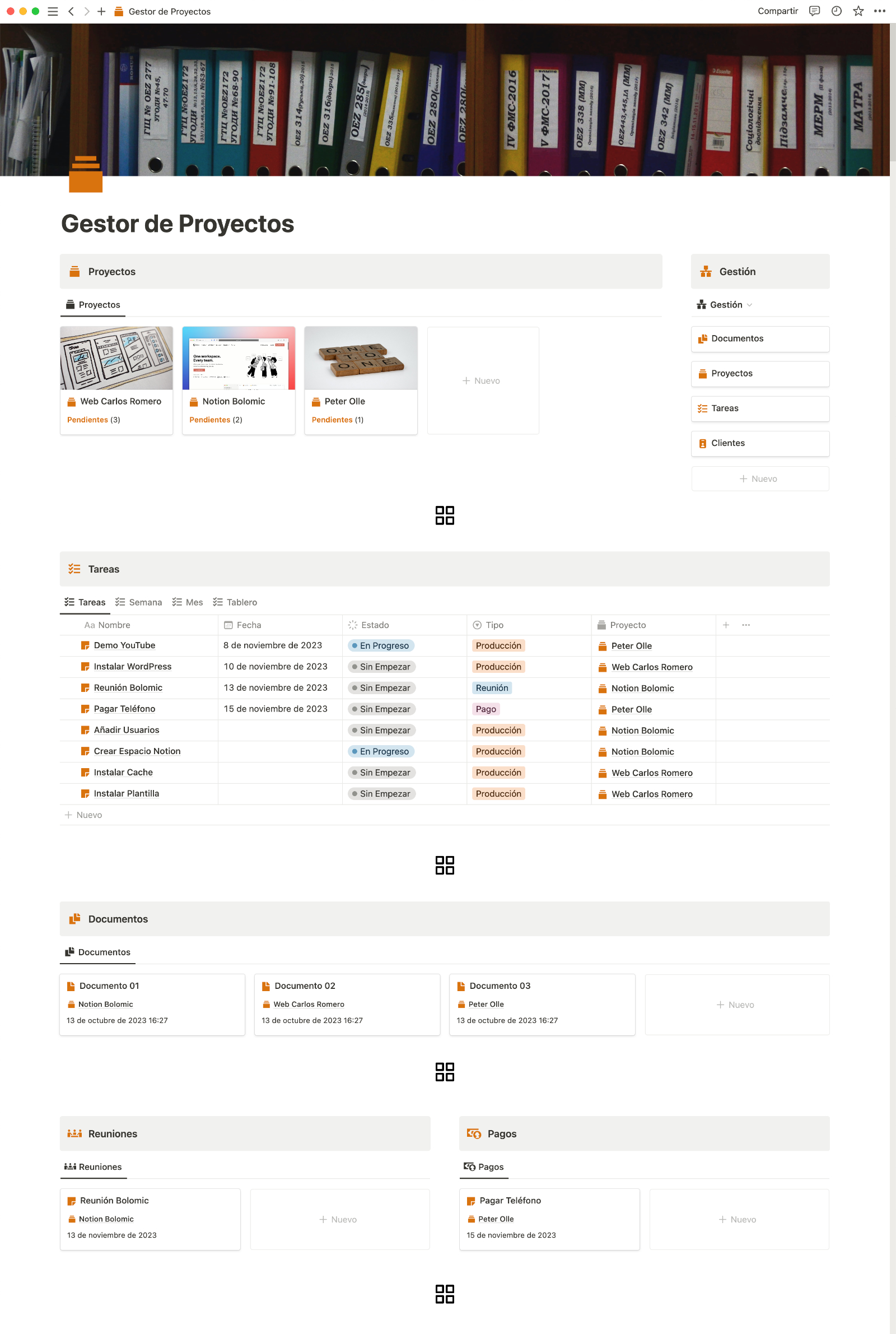 Dashboard de Gestión para Proyectos, Tareas y Documentos